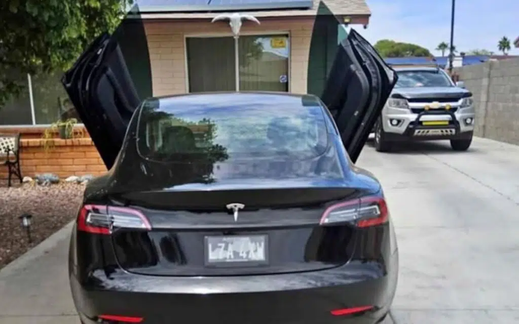 Woman in Arizona is selling a modded Tesla Model 3 with scissor doors and it goes hard