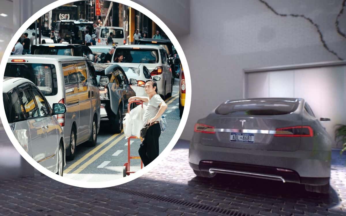 A New York car space worth $1 million and an inset of Hong Kong traffic.