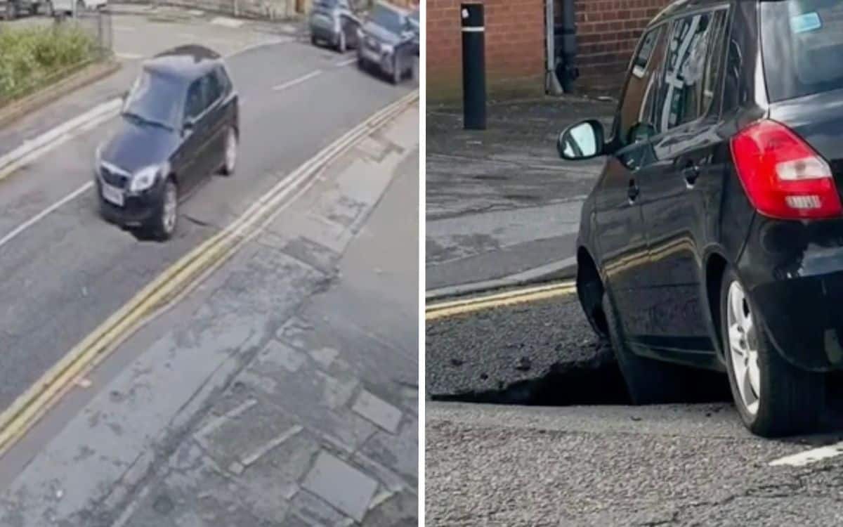 Motorist drives into sinkhole in the road