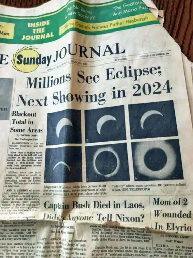 Newspaper clipping from 1970 predicts 2024 solar eclipse