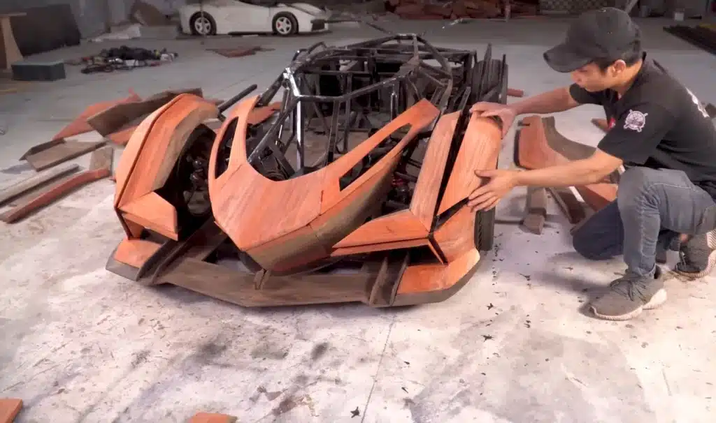 wooden lamborghini carved from wood