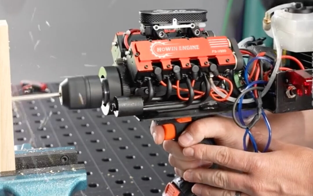 This guy modified his drill with a nitro V8 engine