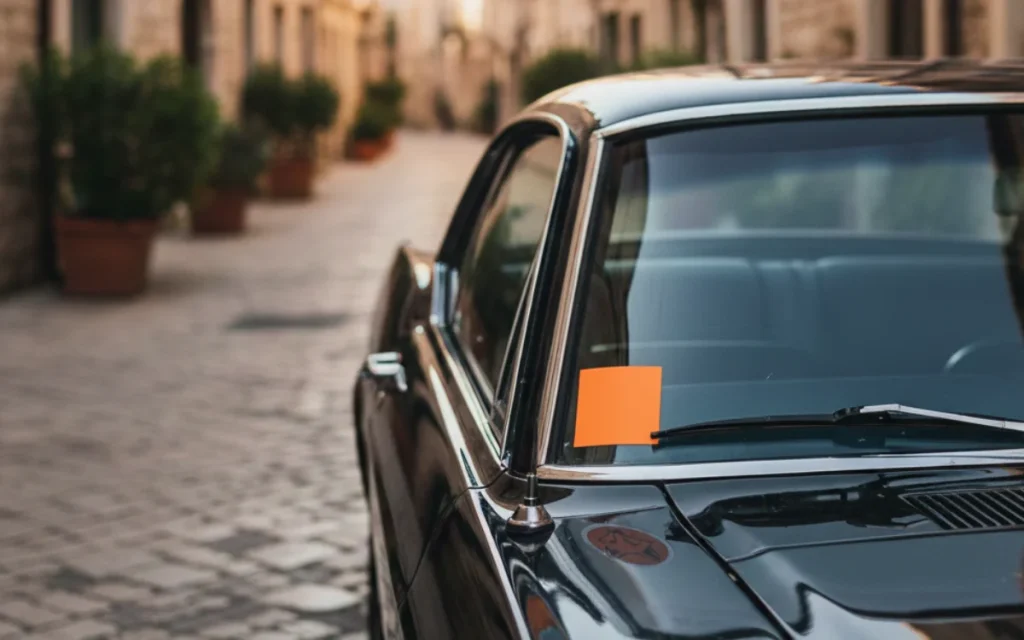 In America some abandoned cars will have orange stickers put on them by police, this is what they mean