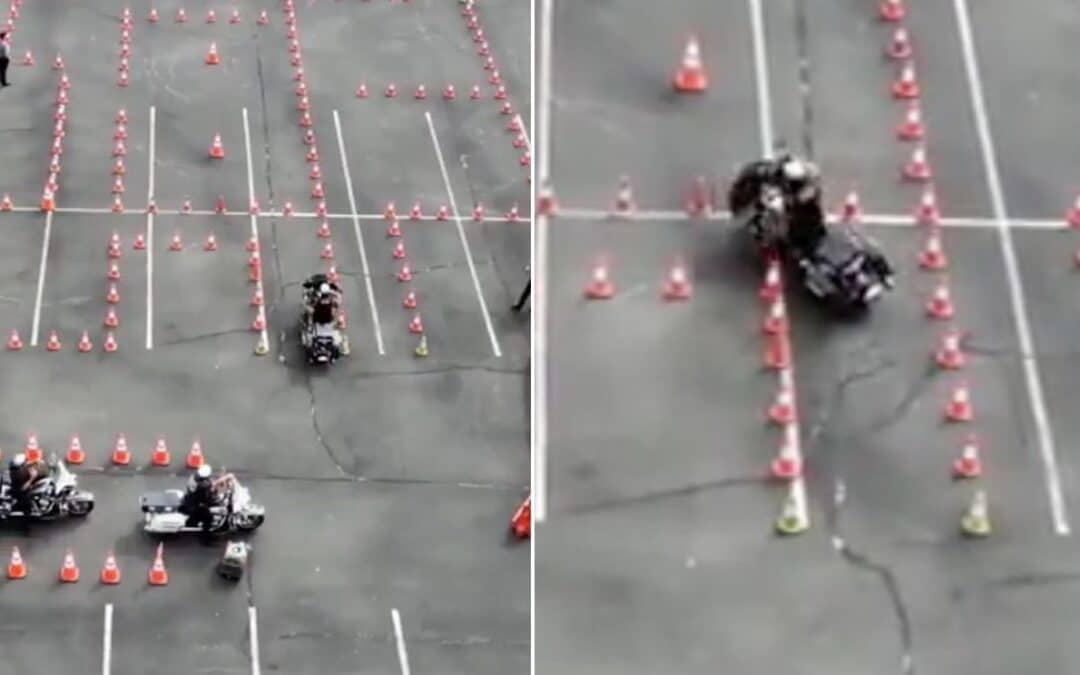 Police officer shows off incredible motorcycle control during extremely difficult speed test