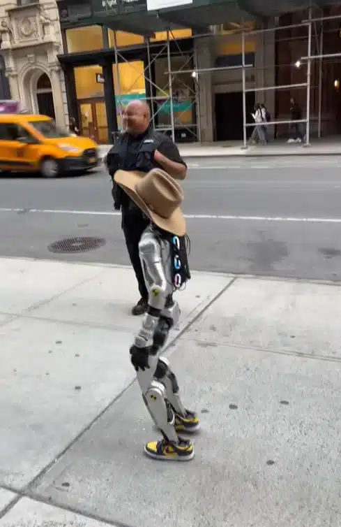 A cowboy-hat-wearing humanoid robot named Rizzbot shocked New Yorkers by shouting viral meme sounds on the street, and it has TikTok users freaking out