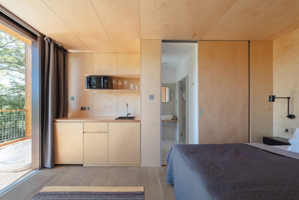 wood cabin: rock-shaped studio bathroom