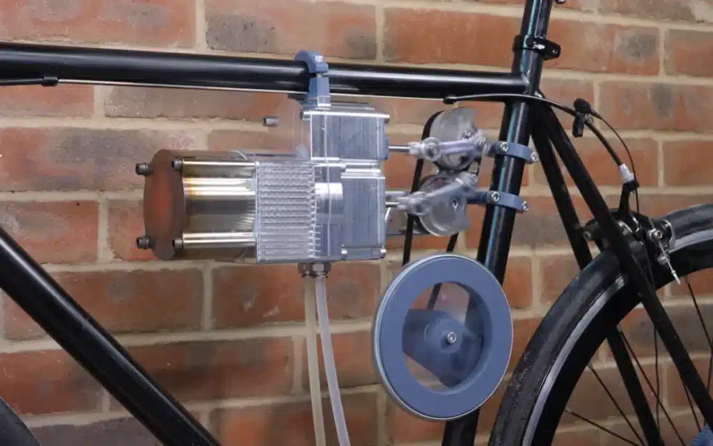 A YouTuber builds a working bike powered by a 200-year-old Stirling engine that runs off heat in an impressive feat of garage engineering