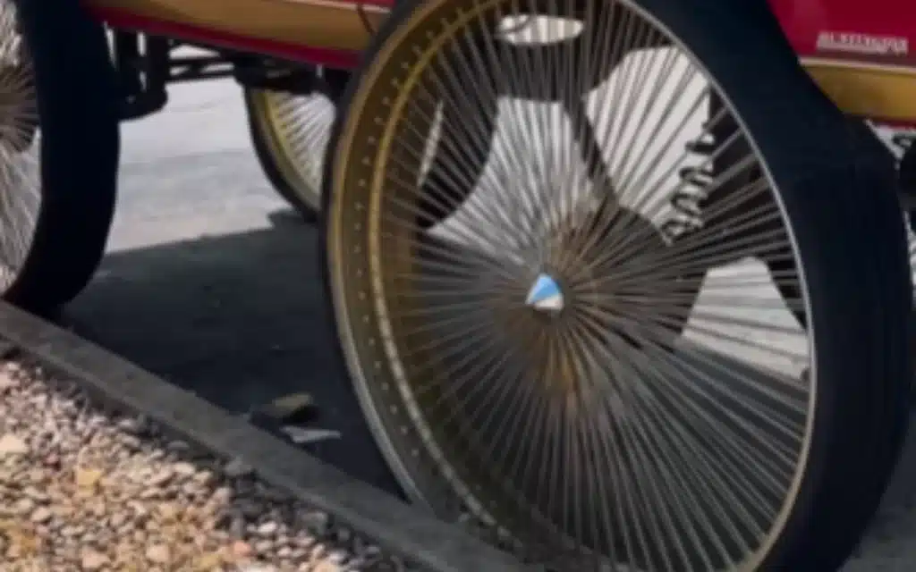 A man spotted a wheel pawn shop donk with 50-inch wheels in Ashland, Kentucky, and instantly wanted to take it home, calling it a 'dinosaur in the wild'