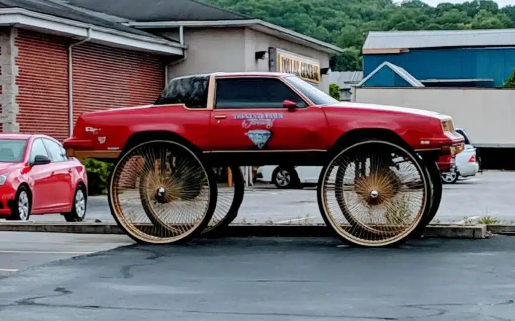 A man spotted a wheel pawn shop donk with 50-inch wheels in Ashland, Kentucky, and instantly wanted to take it home, calling it a 'dinosaur in the wild'