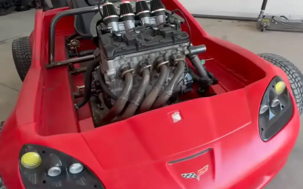A Corvette bed turned go kart hits nearly 50mph, cruises alongside a Lamborghini, and wins over the internet with equal parts chaos, ingenuity, and pure fun