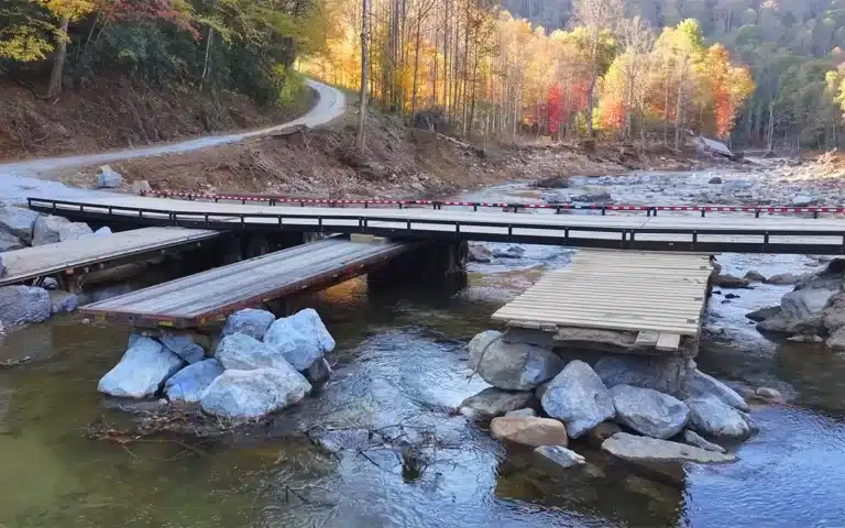 Tennessee bridge made using semi trailers after Hurricane Helene