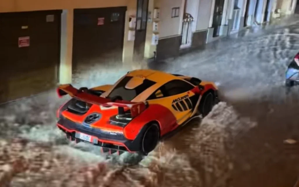 A McLaren Senna was filmed driving through floodwater in Malta, turning a late-night storm into one of the wildest hypercar-spotting clips online