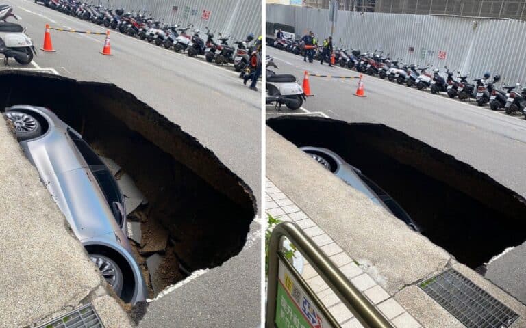Sinkhole swallows Tesla Model Y