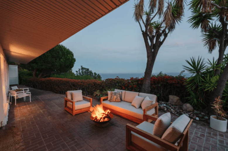 Outdoor entertainment area at Emma Stone's house