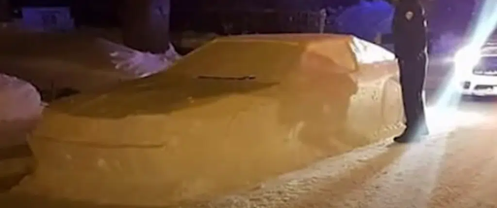 Canadian fools cops with full-sized DeLorean made out of snow but the officers had the last laugh