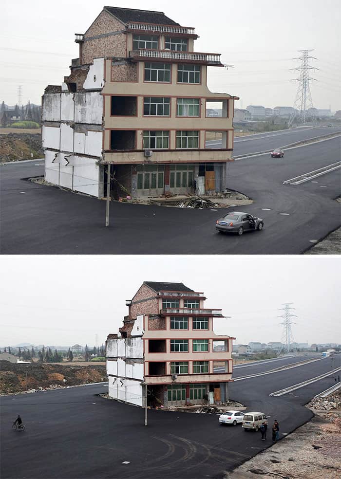 House in the middle of a highway in China