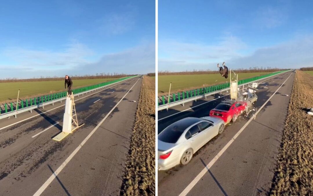 Stuntman attempts to backflip over 5 cars in death-defying video