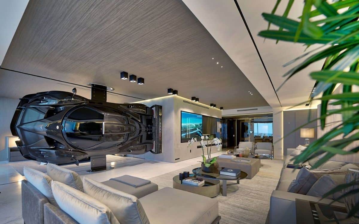 The Pagani Zonda R room divider is a sriking feature inside this home.