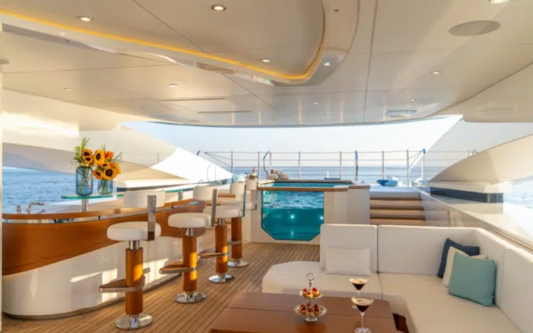 Who needs a luxury holiday when your yacht has a beach club and spa