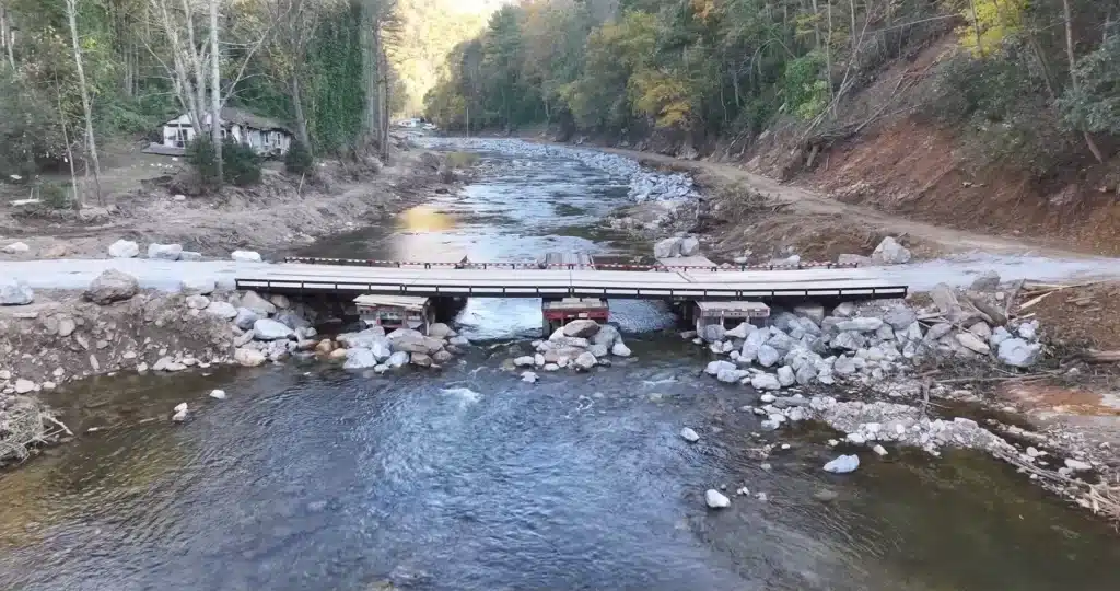 Tennessee bridge made using semi trailers after Hurricane Helene