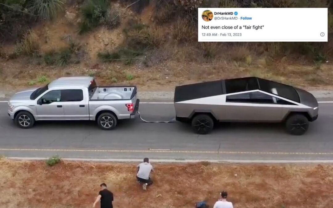 Watch the Tesla Cybertruck pull the F-150 up a hill