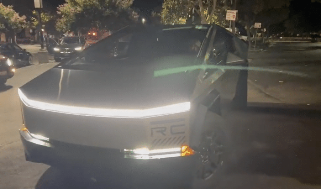 Tesla Cybertruck performing tight turn using four-wheel steering