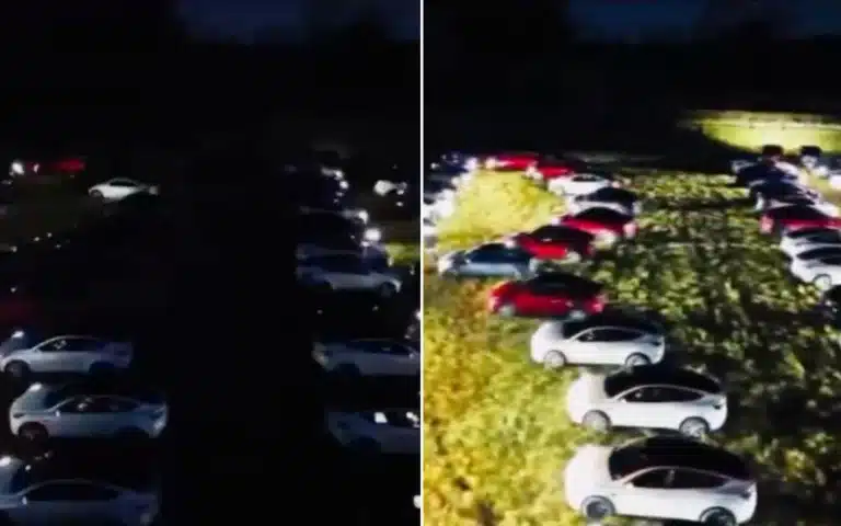 More than 100 Teslas gather to perform unbelievable musical light show with unique feature