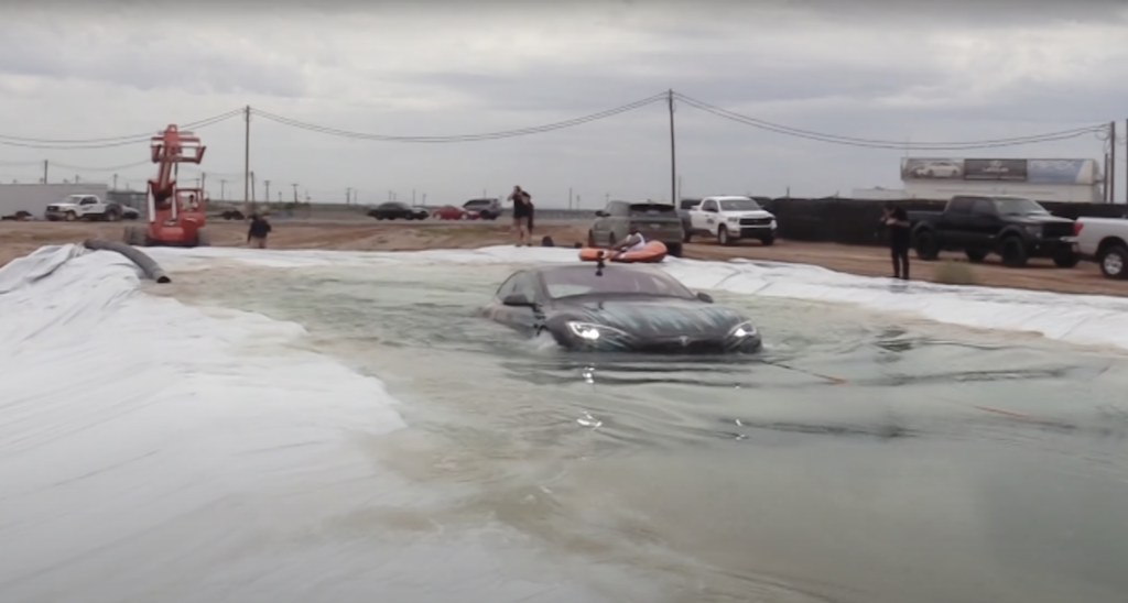 Tesla Model S Plaid driving underwater