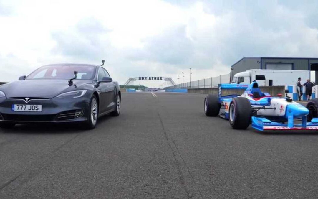 This Tesla takes on a Formula 1 car in a drag race