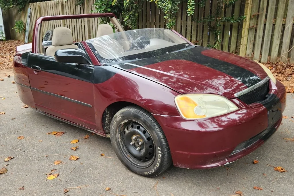 This three-wheeled Honda Civic 'Tripod' started as a wrecked sedan and ended up a street-legal Frankenstein build you can actually buy