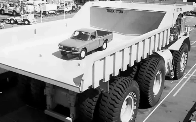 A viral Reddit photo shows a Chevy LUV inside the colossal Terex Titan, once the world’s biggest mining truck, and the scale is staggering