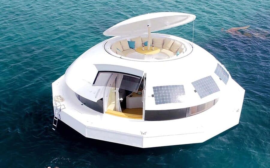 This UFO-shaped floating condo allows you to live wherever there’s water