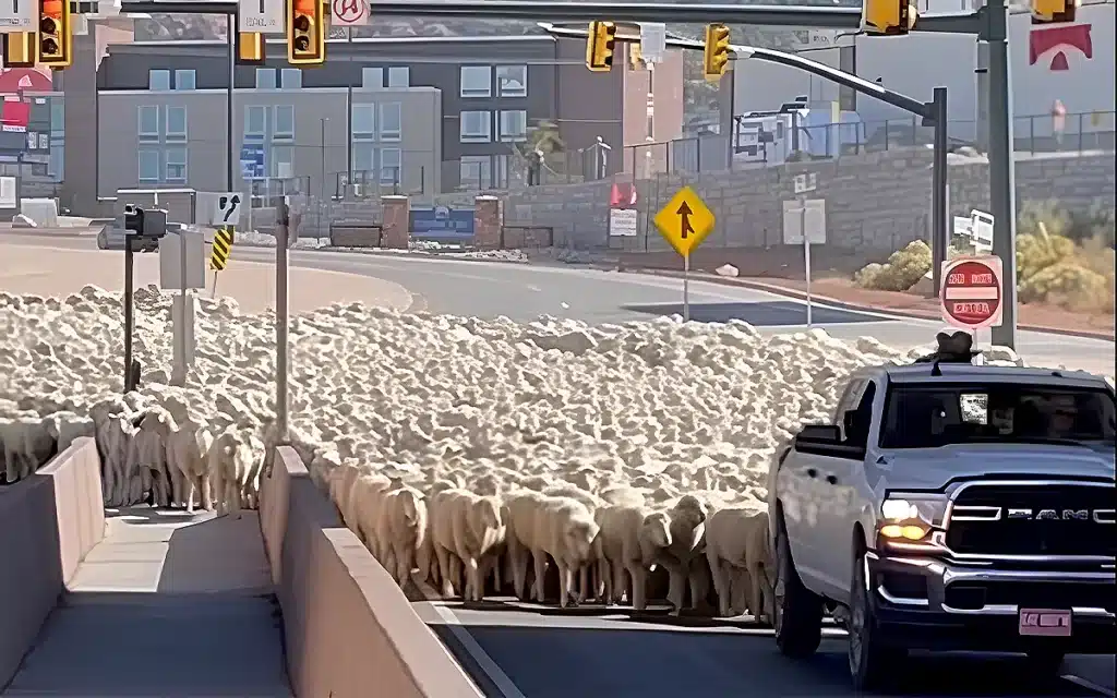 Dodge Ram 2500 herding sheep in Utah