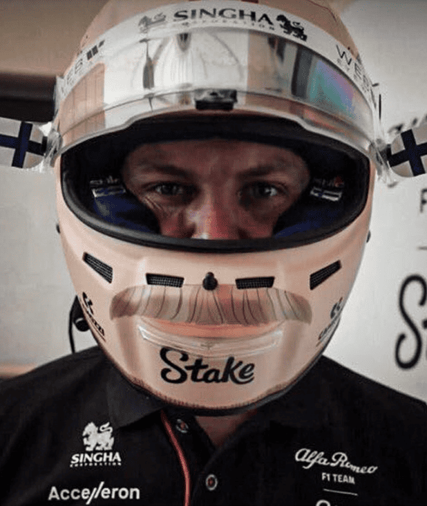 Valtteri Bottas' mullet and mustache helmet