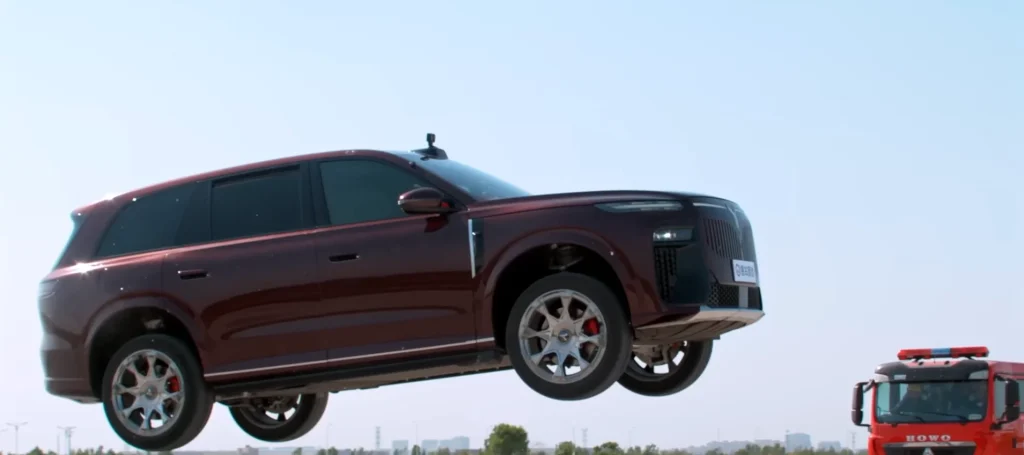 6,000-lb Chinese Luxury PHEV is put through brutal test where it goes flying off mega ramp to face 66ft drop