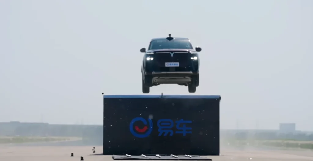 6,000-lb Chinese Luxury PHEV is put through brutal test where it goes flying off mega ramp to face 66ft drop