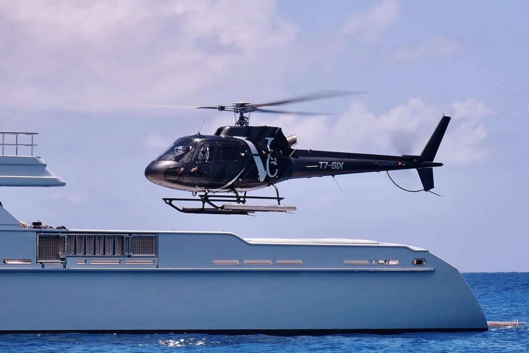 helicopter inside yacht