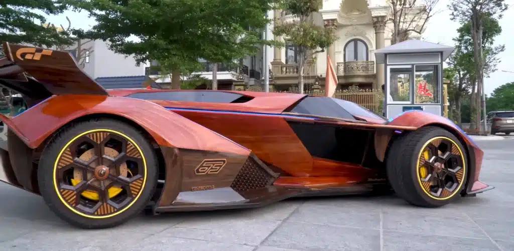 wooden lamborghini carved from wood