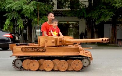 Dad builds a TANK out of wood and it actually fires