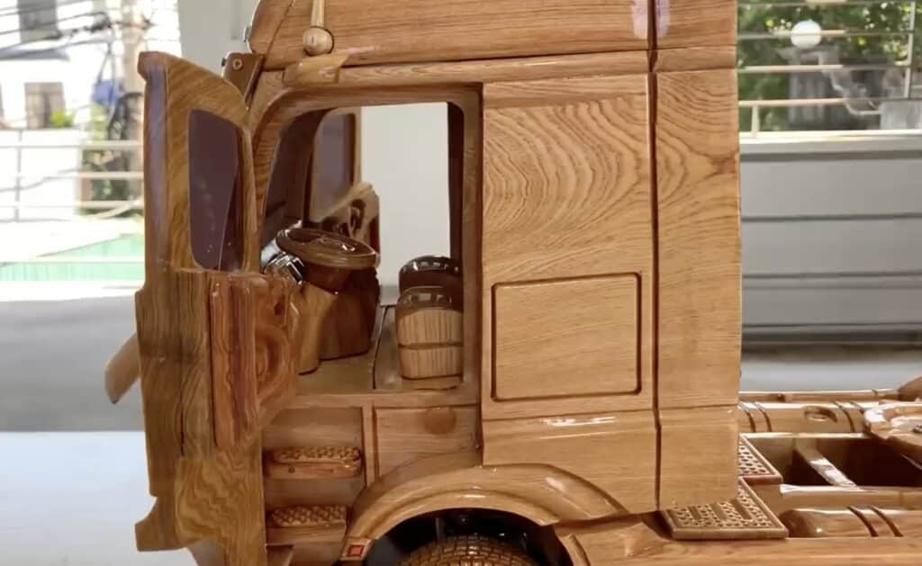 wooden Mercedes truck interior