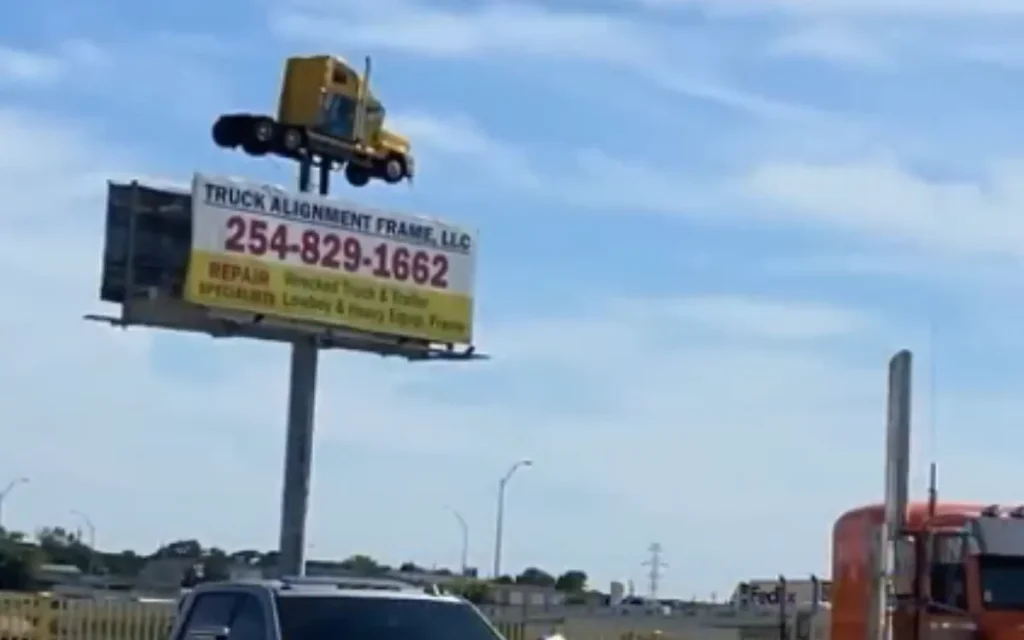 A bright yellow semi-truck that spent almost three decades sitting on top of a billboard in Texas has been removed