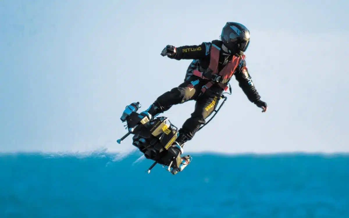 This super cool jet-powered Flyboard is a cross between a surfboard and a skateboard